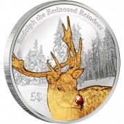 Silver Coin RUDOLPH THE REDNOSED REINDEER 2012 “Christmas Coins” Series with gold-coloured elements and red ruby