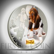 Silver Coin MY BEST FRIEND - BASSET HOUND 2013 "Dogs and Cats" Series Fiji - 1 oz