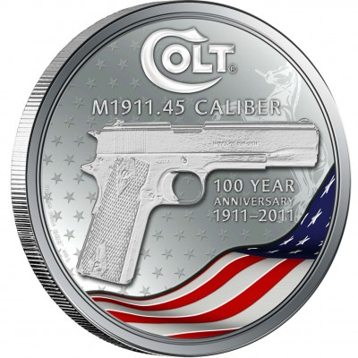 USA COLT M1911 PISTOL 45ACP HANDGUN 100 YEAR ANNIVERSARY $2 Silver Coin 2011 Proof 1 oz