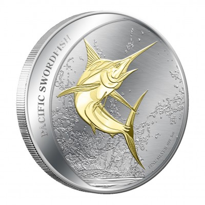 Silver Gilded Coin PACIFIC SWORDFISH 2011, Fiji - 1 oz