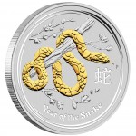 Silver Gilded Coin YEAR OF THE SNAKE 2013 "Lunar II" Series - 1 oz