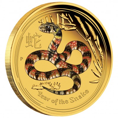 Gold Colored Coin YEAR OF THE SNAKE 2013 "Lunar II" Series - 1/10 oz, Proof