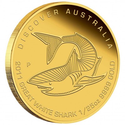 Gold Coin GREAT WHITE SHARK "Discover Australia 2011 Dreaming” Series - 1/25oz