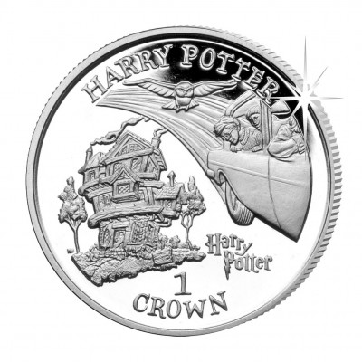 Copper-Nickel Coin HARRY WITH THE CAR 2001 "Harry Potter" Series, Isle of a Man