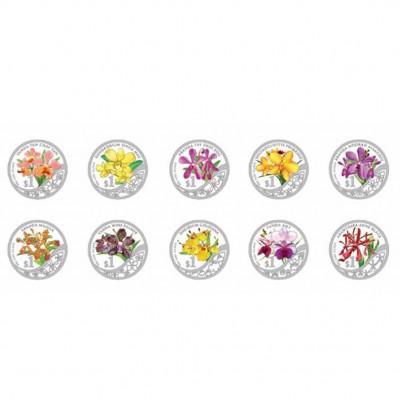 "The Grandeur of Heritage Orchids of Singapore" Series 2011 Ten Silver Coin Set