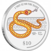 Silver Colored Coin SNAKE 2013 "Lunar" Series, Singapore - 2 oz